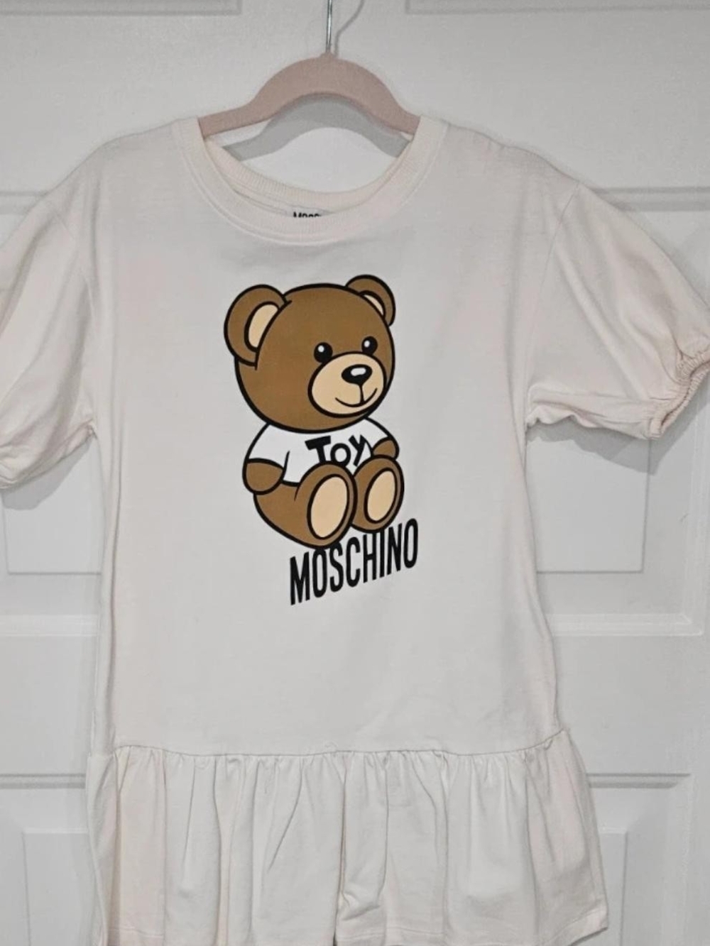 Moschino White Tee Dress with Brown Teddy Graphic